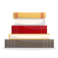 وکتور پنج کتاب با رنگ‌های زرد، قرمز وقهوه ای که منظم روی هم چیده شده گویی کتاب های تازه چاپ است