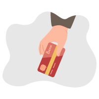 وکتور دستی که در حال کارت کشیدن برای پرداخت هزینه شخصی چاپ کتابش که تازه ترجمه کرده.