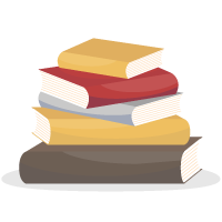 وکتور پنج کتاب با رنگ‌های زرد، قرمز وقهوه ای که نامنظم روی هم چیده شده